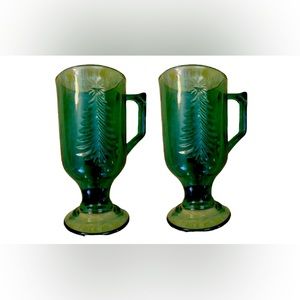 Indiana Glass Vintage Evergreen Christmas Tree Irish Coffee Mugs / 2 / 5.5 in